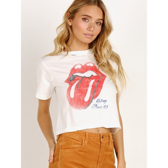 DAYDREAMER Rolling Stones 89 Tour Rebel Crop Tee White Small New women’s graphic - Picture 12 of 13